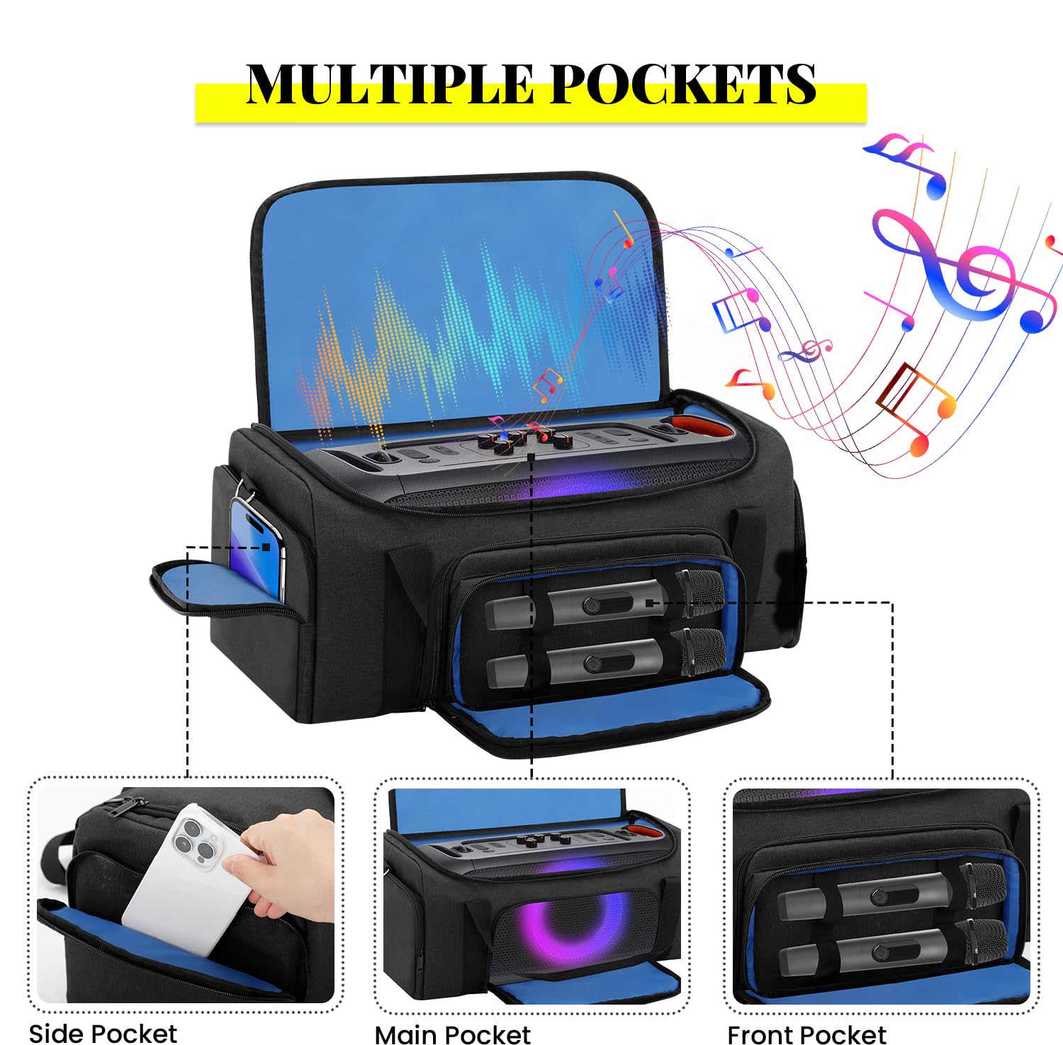 Custodia portatile per altoparlante compatibile con JBL PartyBox On-The-Go/Essential, custodia da viaggio per altoparlanti e accessori, con manico e tracolla, Nero , 19.3 x 9 x 9.6 inch, moderno