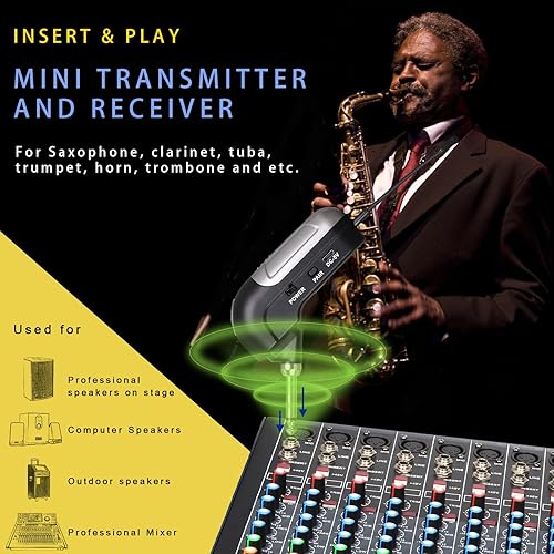 Miniatura 3 de Saxofón inalámbrico instrumento musical recogida, micrófono profesional instrumento inalámbrico UHF Pickup Mic receptor y sistema transmisor, clip