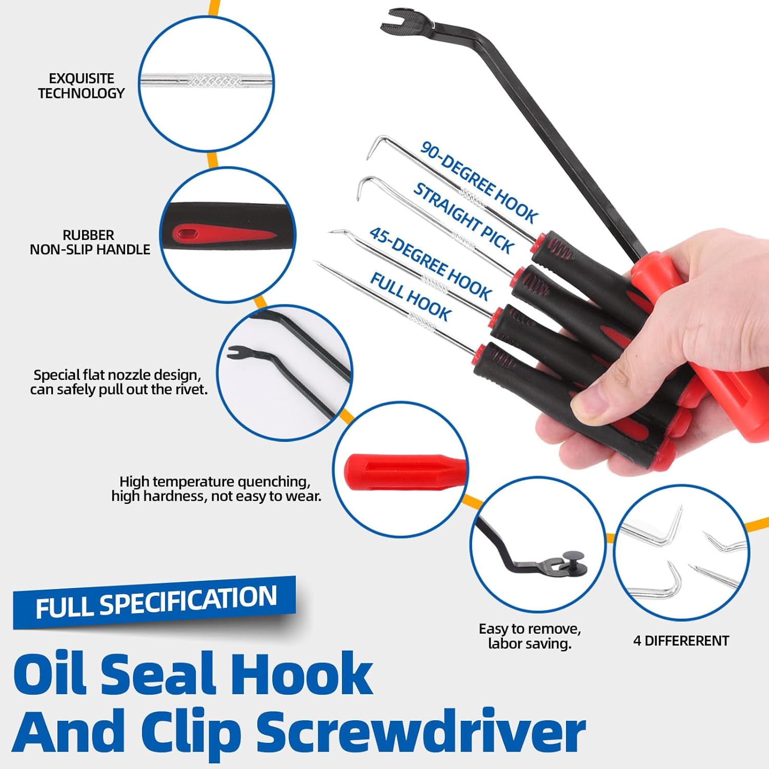 Glarks 46Pcs Plastic Poly Rivet Gun Set with 40Pcs Assorted Poly Rivets, Fastener Removal Tool Universal Pick and Hook Set for Installing and Removing Car Door Panel Clips