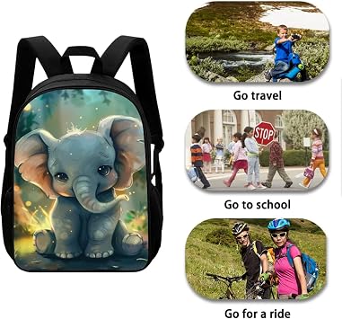 Ystardream 3D Elephant School Bag and Lunch Box Set Kids Backpack Purse for Women Middle School Bookbag with Pencil Case Schoolbags Rucksack for Teens Child Back To School 17 inch