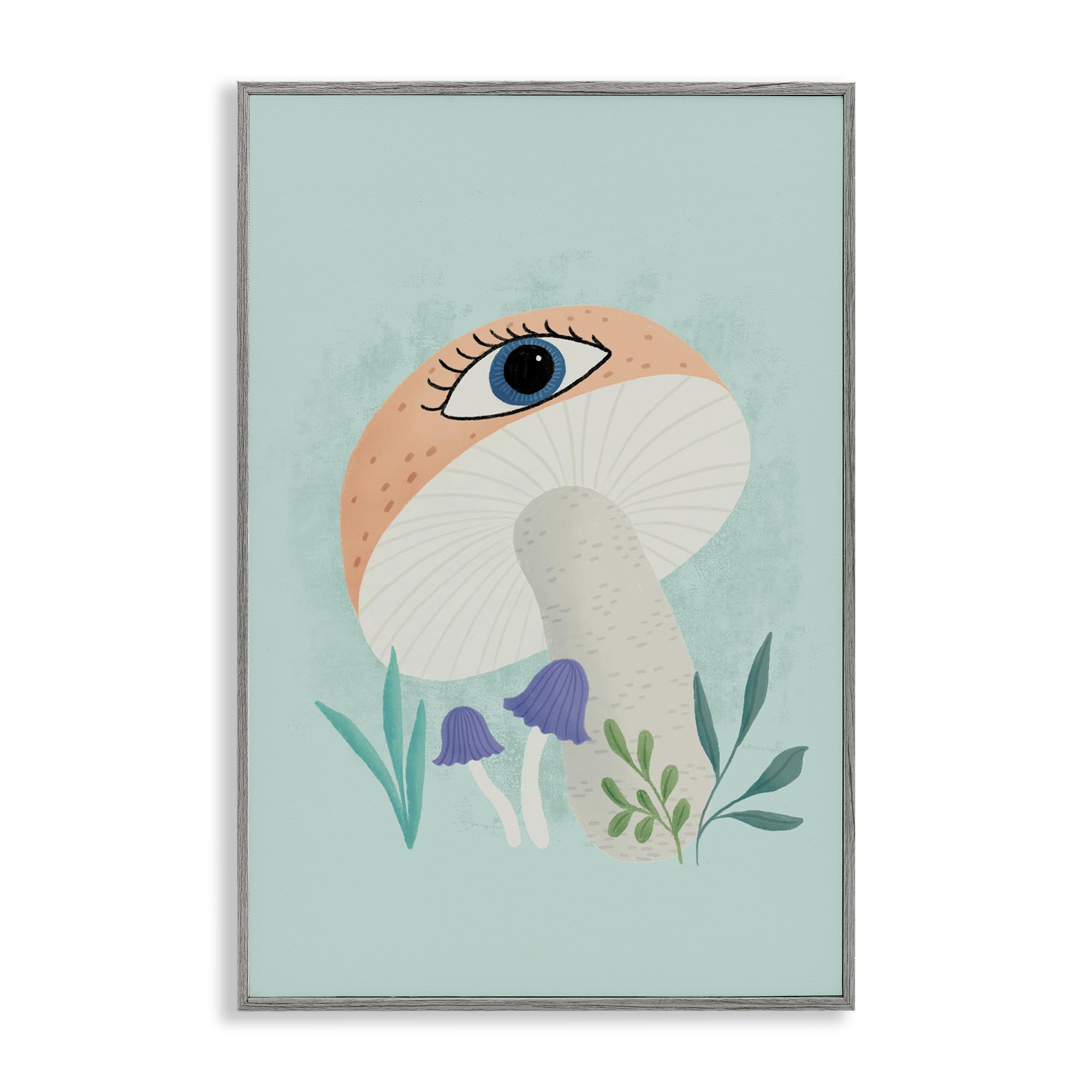 Stupell Industries Farmhouse Gray (Textured) 'Mushroom With Mystical Eye'| Framed Giclee Art
