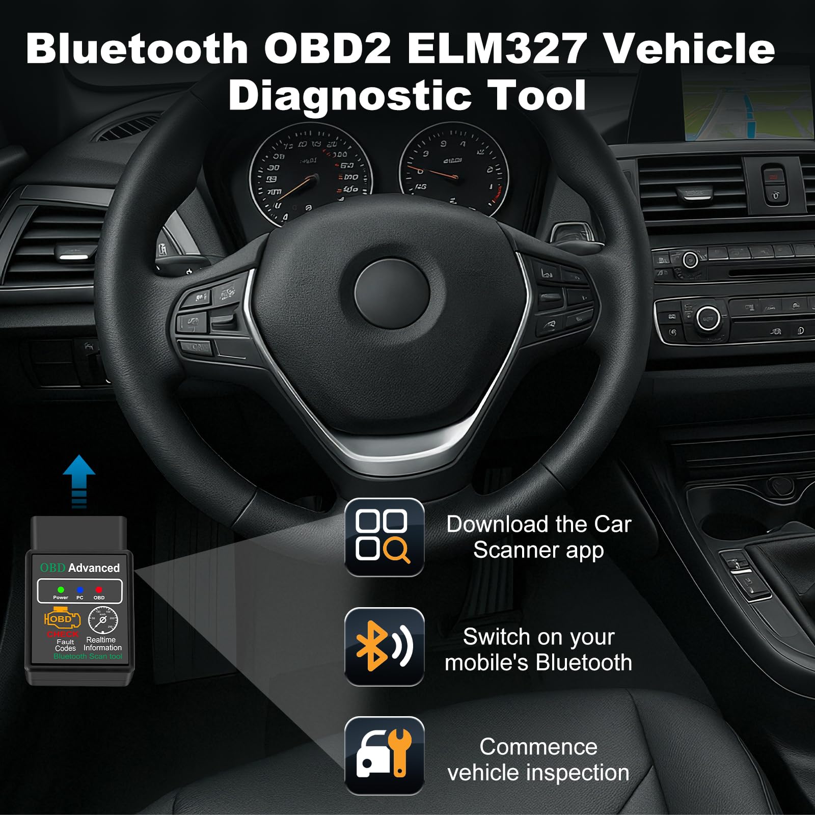 OBD2 Auto Diagnostica con 10+ Lingue, Bluetooth Diagnosi Auto Scansione dei Guasti del Veicolo, Scanner OBD2 per Auto con Protocolli Multipli per iOS, Android, Windows.