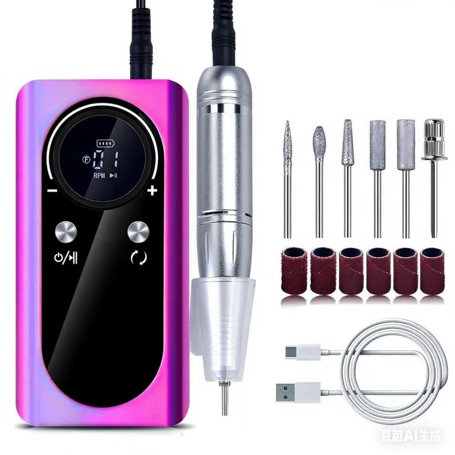 mcdhhemoProfessional Purple Electric Nail Drill Machine, Cordless Rechargeable Efile Nail Drill for Acrylic Nails, Portable Manicure Pedicure Kit, Electric Nail File Grinder Set for Salon Home Use