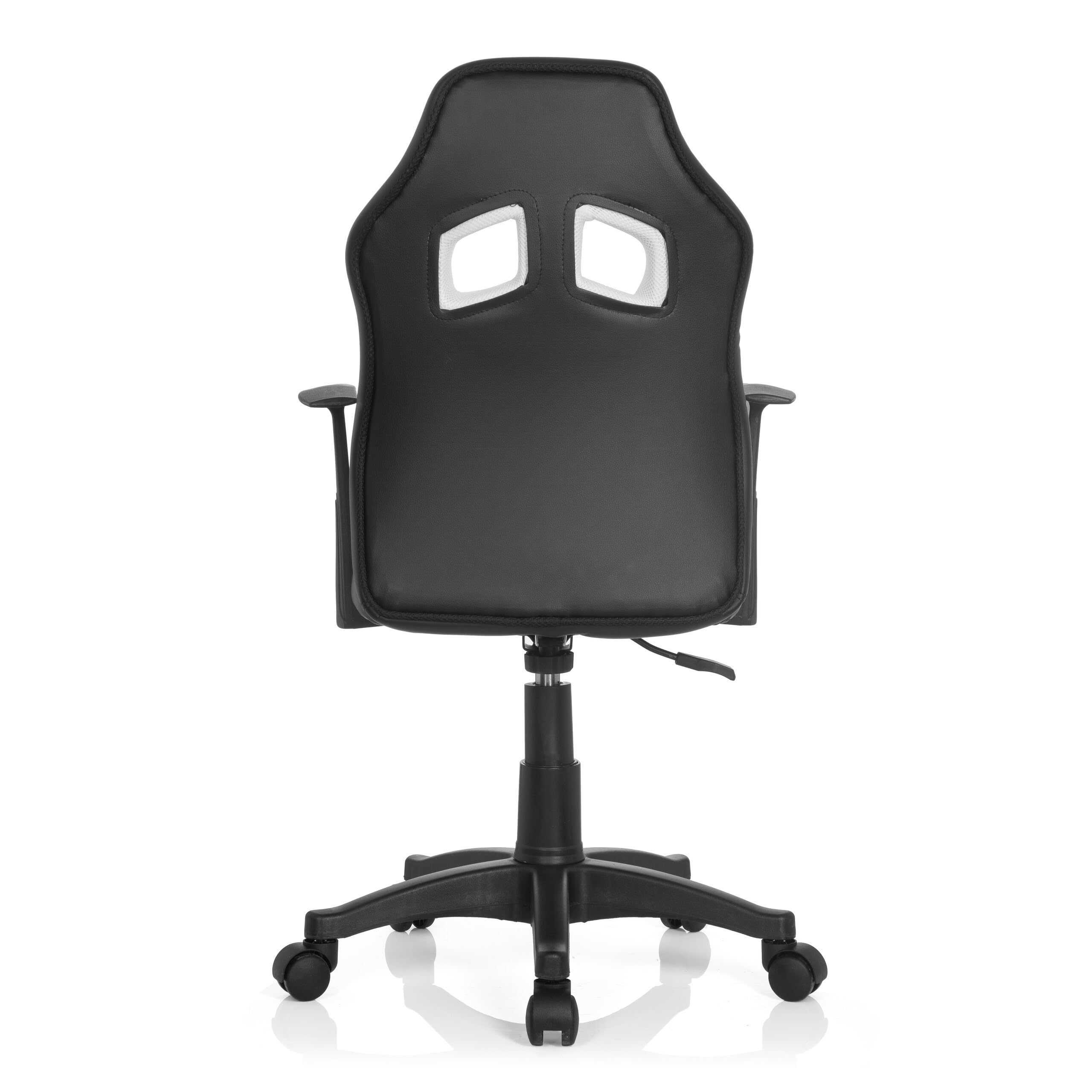 hjh OFFICE 670830 Kinder-Drehstuhl Kid Game AL Kunstleder Schwarz/Weiß höhenverstellbarer Kinderschreibtischstuhl mit Armlehnen