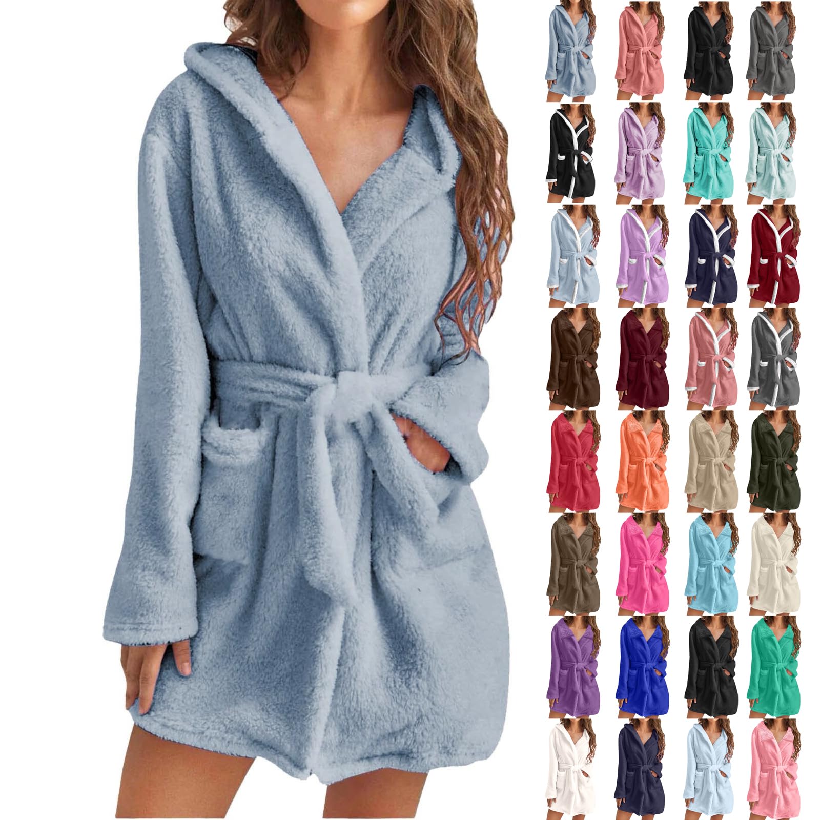 Generisch Bademantel Damen Lang Fleece Frottee Flauschig Morgenmantel