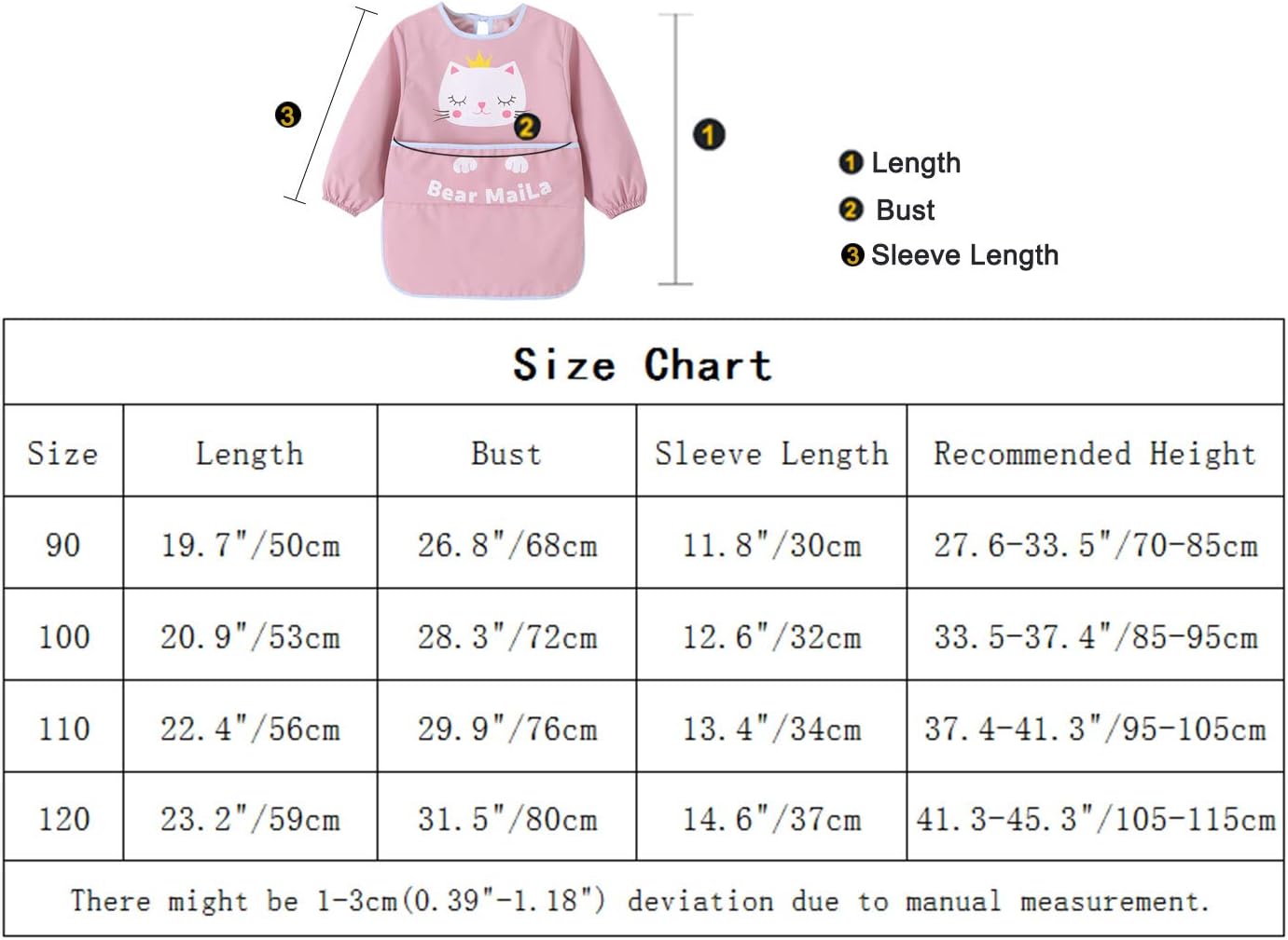 [Happy Cherry] キッズ スモック 子供 エプロン 幼児 食事 外遊び 女の子 男の子 長袖 防水 食事エプロン 赤ちゃん 保育園 幼稚園 離乳食 90 100 110 120