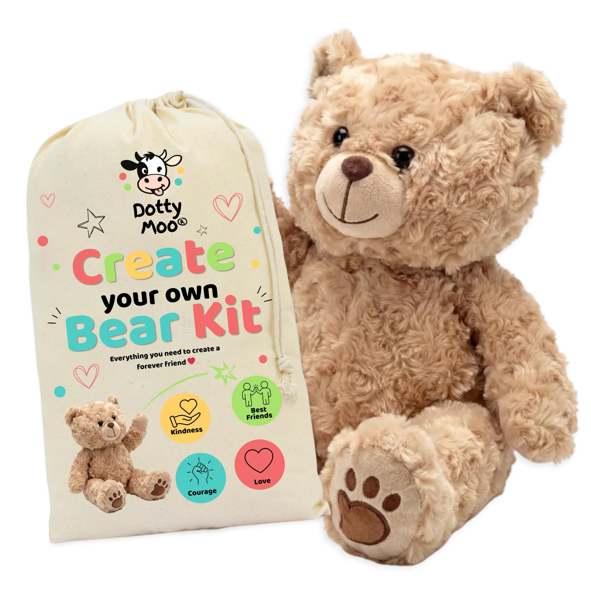 Dotty Moo Create Your Own Teddy Bear Kit | Stuff Your Own Plush Bear with Heart, Birth Certificate & Drawstring Bag | Soft Bear Making Activity & Keepsake Gift (Golden) — image 1
