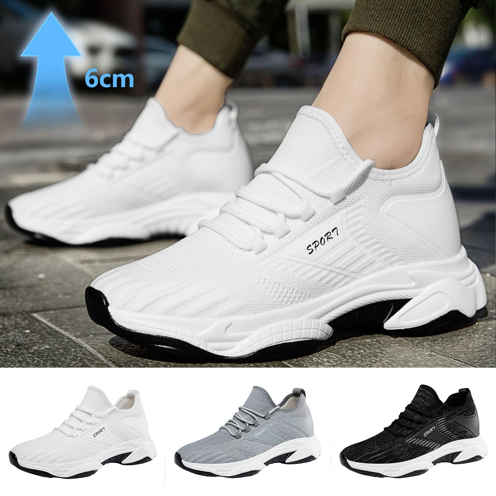Zapatillas de correr para hombre, 6 cm, altura regulable, botas de senderismo modernas con caña alta, zapatillas de deporte al aire libre, zapatos de verano, trekking