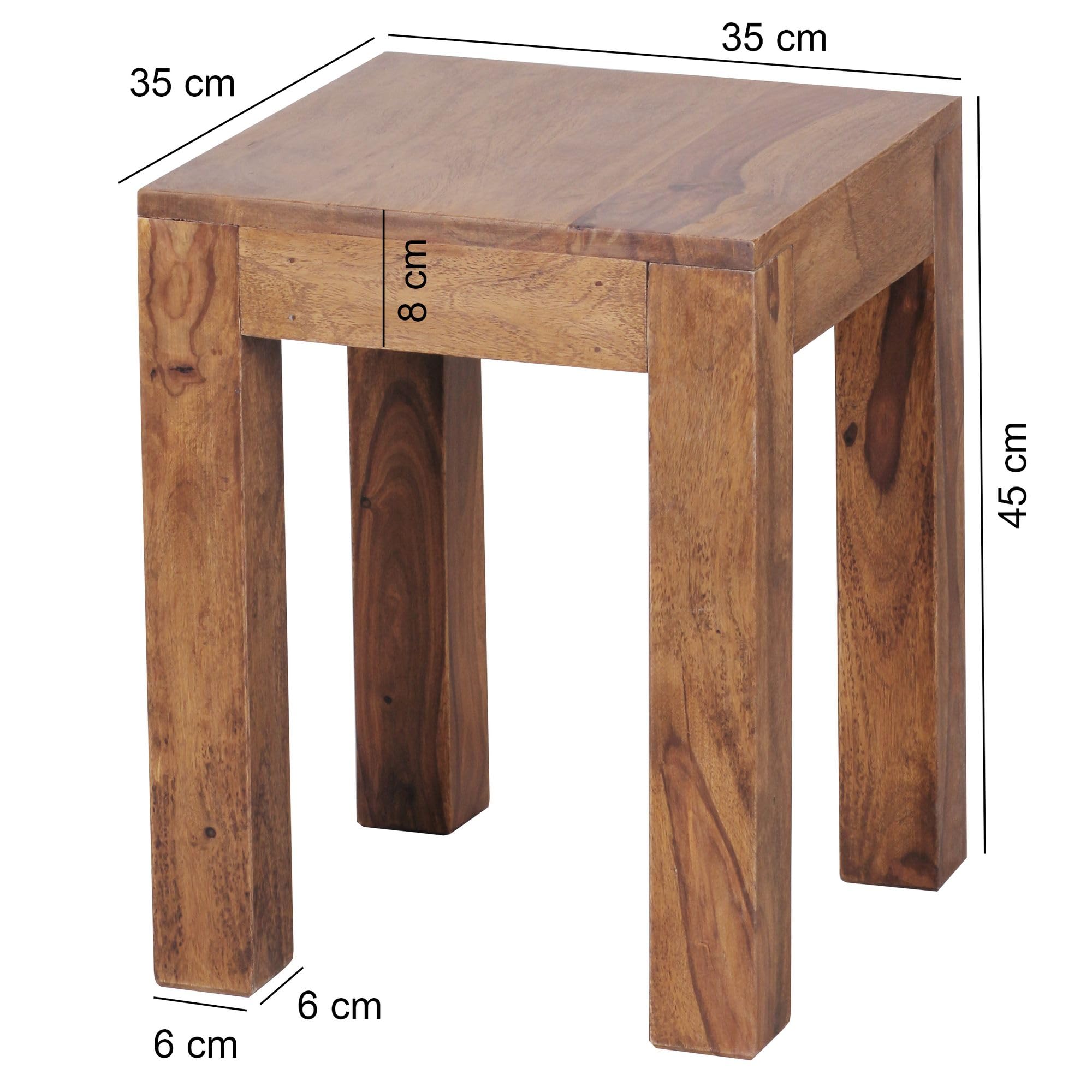 FineBuy Table d'appoint Bois Massif Sheesham 35 x 45 x 35 cm Table Basse Salon | Bout de canapé est - Table de téléphone - Table en Bois carré