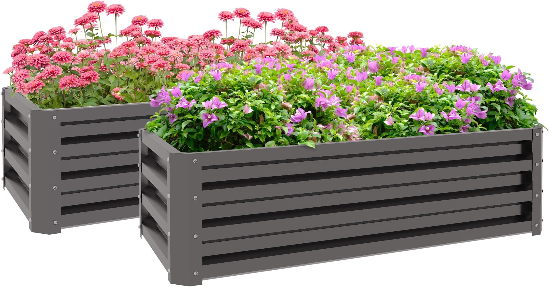 Lot De 2 Jardinières Surélevées Outsunny - 60x60x30,5 Cm, Acier Galvanisé Gris - Pour Légumes, Fleurs, Balcon