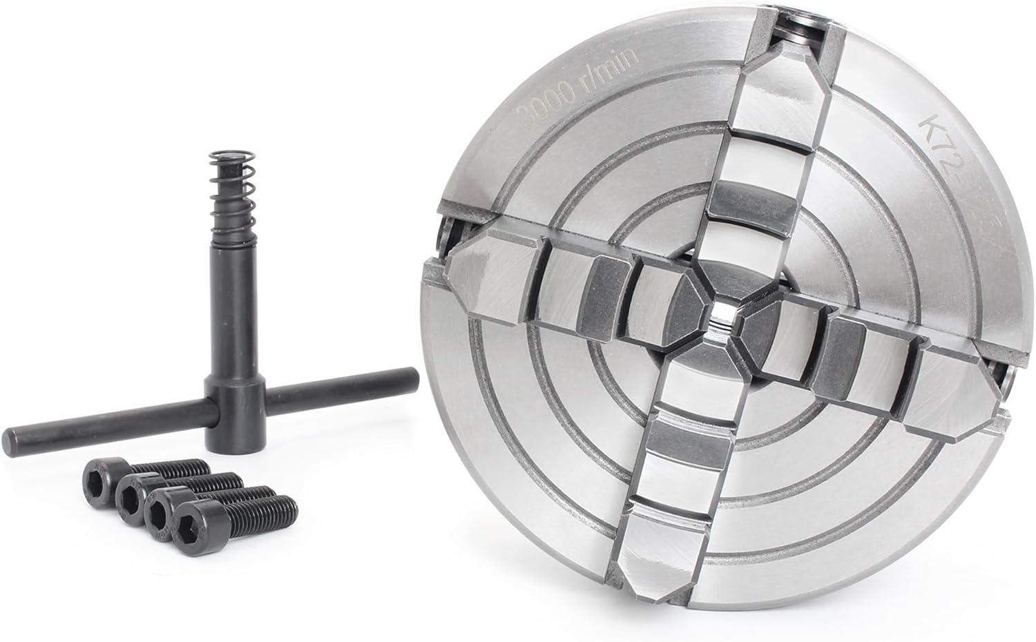 RATTMMOTOR 4-Jaw K72-100mm 3.94 Inch Independent Chuck Reversible Jaw Metal Manual Lathe Chuck 3500 r/min withWrench for CNC Router/Lathes Machine/Turning Machine