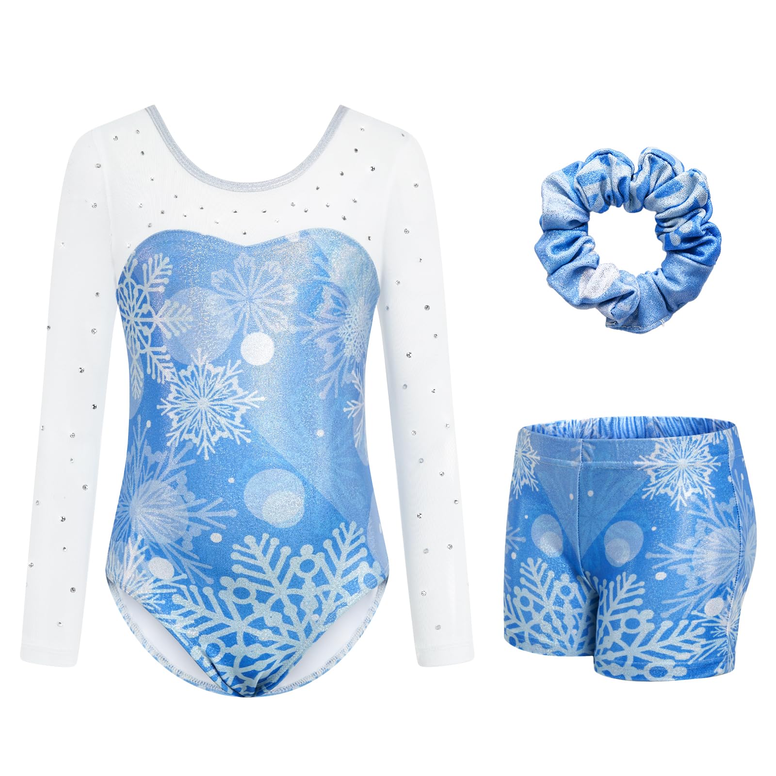 JiAmy Gymnastikanzug Mädchen, Turnanzug Turnshorts Haarband Set Turnanzug Leotard Set für 3-12 Jahre