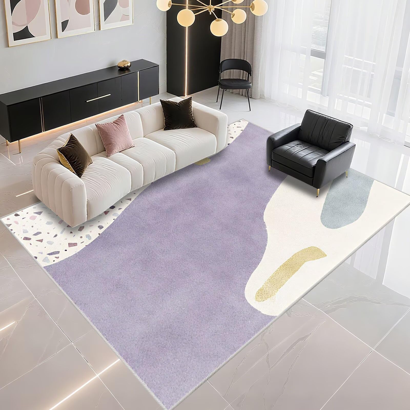 Tapis pour salon waterproof et anti-tache grand format violet
