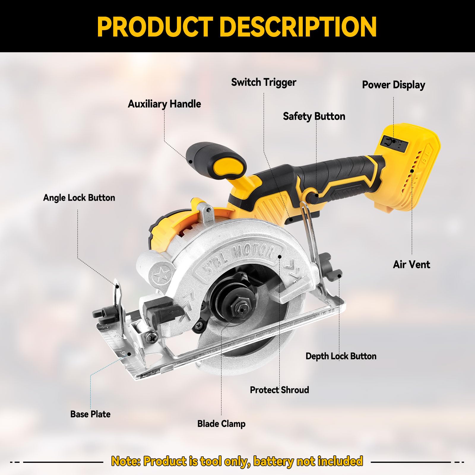 Scie Circulaire Sans Fil pour Dewalt Batterie 18/20V, 6200 tr/min Scies Circulaires électriques 12.5CM Sans Balais avec 3 Lames de Scie, Angle Coupe 0-45° pour Bois Plastique Tuile (Sans Batterie)
