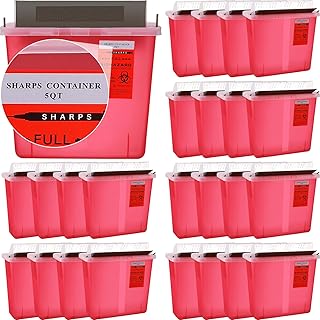 Tanlade 5 Quart Sharps Disposal Container Touchless Medical Waste Box with Counter Balance Lid Heavy Duty Plastic Needles Trash Bin Container for Home Office Waste(24 Pcs)
