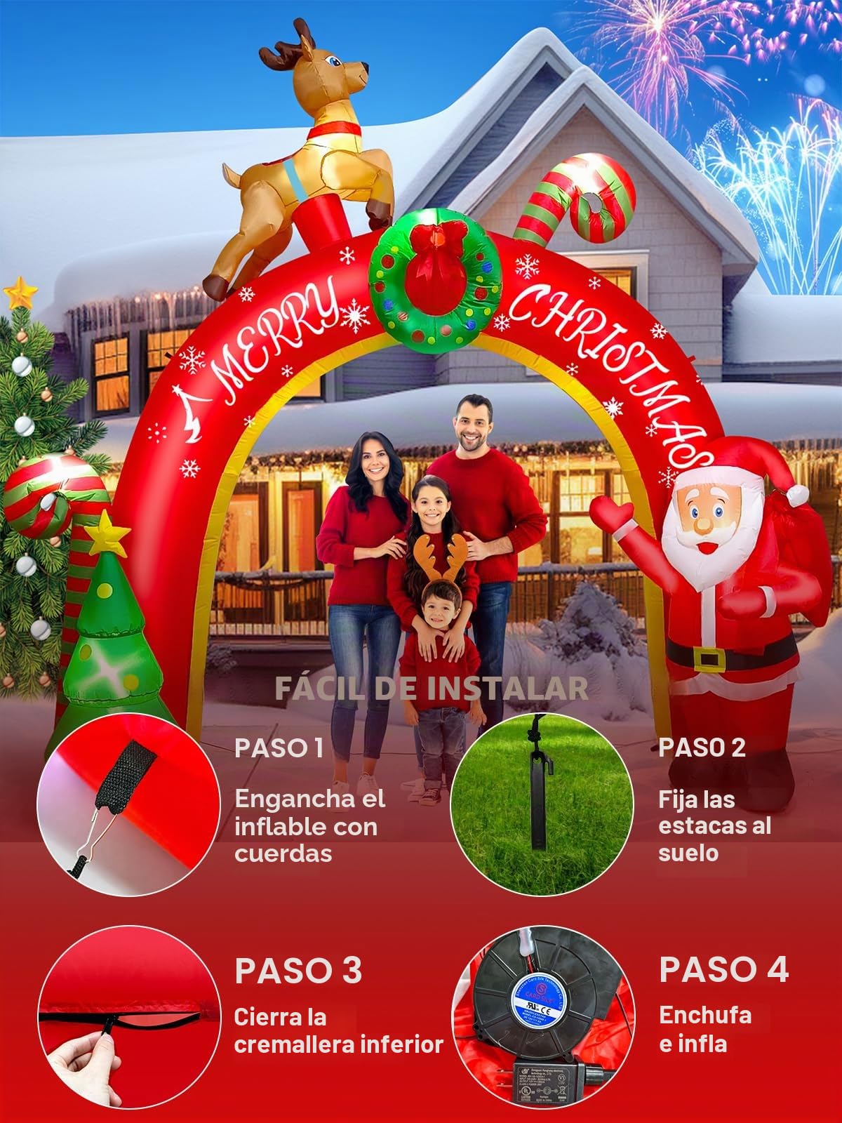 EBANKU 10FT decoración inflable de Navidad con LED integrados, soplar Yarda Santa Claus decoración decoración Archway de Navidad decoraciones inflables para la fiesta de interior, al aire libre,