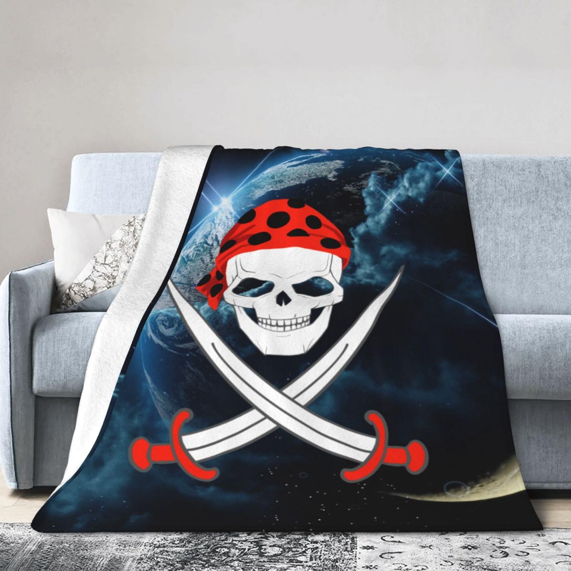 Melbrakin Black Pirate Blanket Super Soft Flannel Blanket Comfy Cozy Throw Blanket Couch Lightweight Blankets For Living Room Bedroom 50"X40"