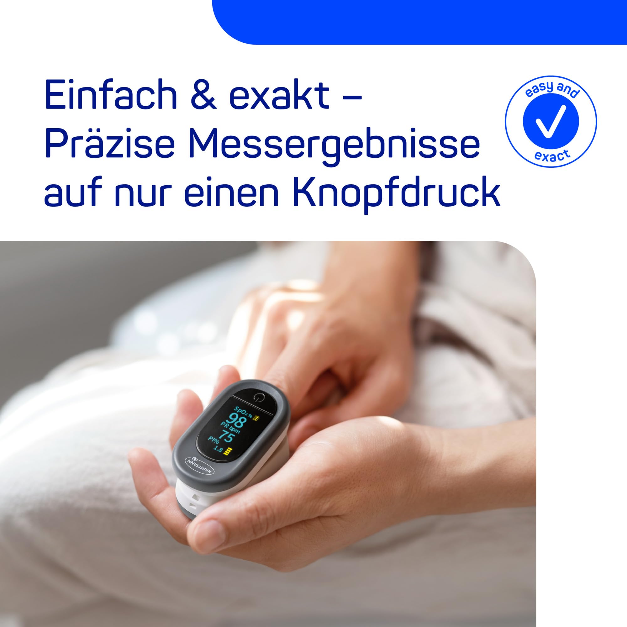 Veroval® Pulsoximeter | Messung von Sauerstoffsättigung (SpO₂), Herzfrequenz (Puls) & Durchblutung (Perfusionsindex) am Finger | Klinisch validiertes Messgerät mit OLED-Farbdisplay | 1 Set