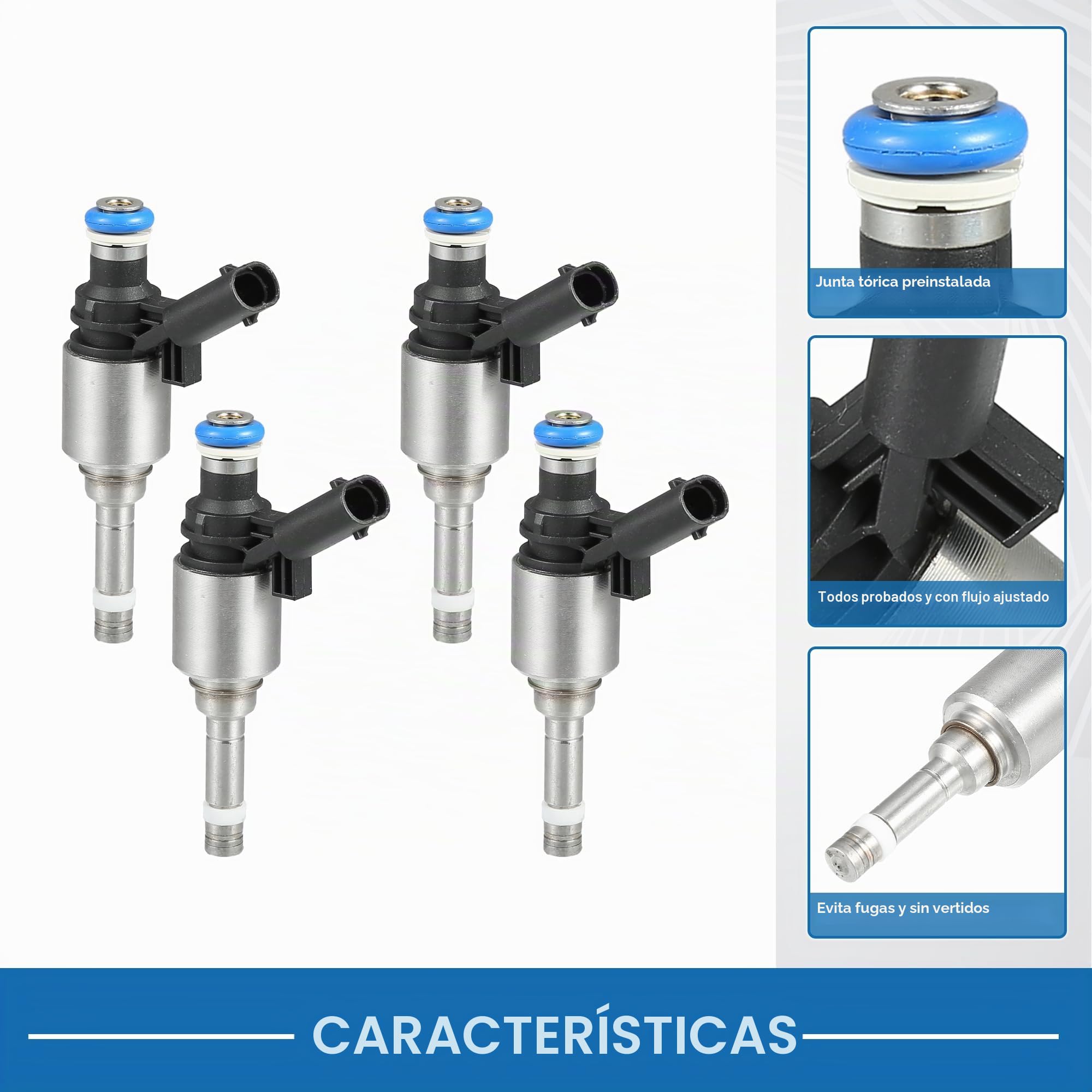 A ABSOPRO Inyector De Combustible Para Vw Passat B6 B7 05-14 4 Unidades | Negro, Metal/Plástico, 88X21Mm, Oe:06H906036G/06H906036E, Para Vw Tiguan 07-18, Para Vw Golf 04-13, Para Seat Leon Ii 09-12