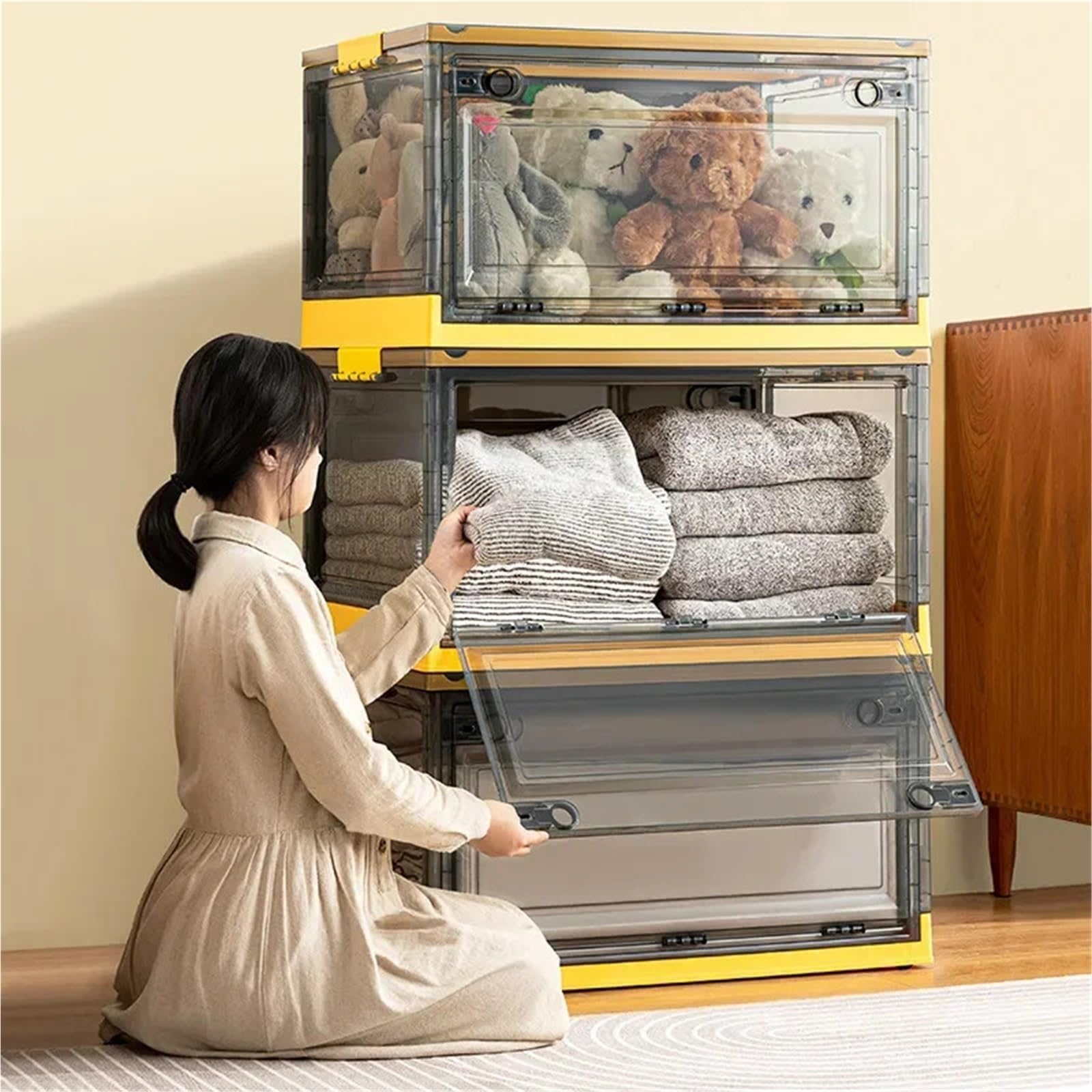 Contenitore Per Fumetti Baule Portaoggetti Pieghevole Scatola Aperta | Scatola portaoggetti trasparente, di grande capacità, for organizzare vestiti, giocattoli(1pc white)