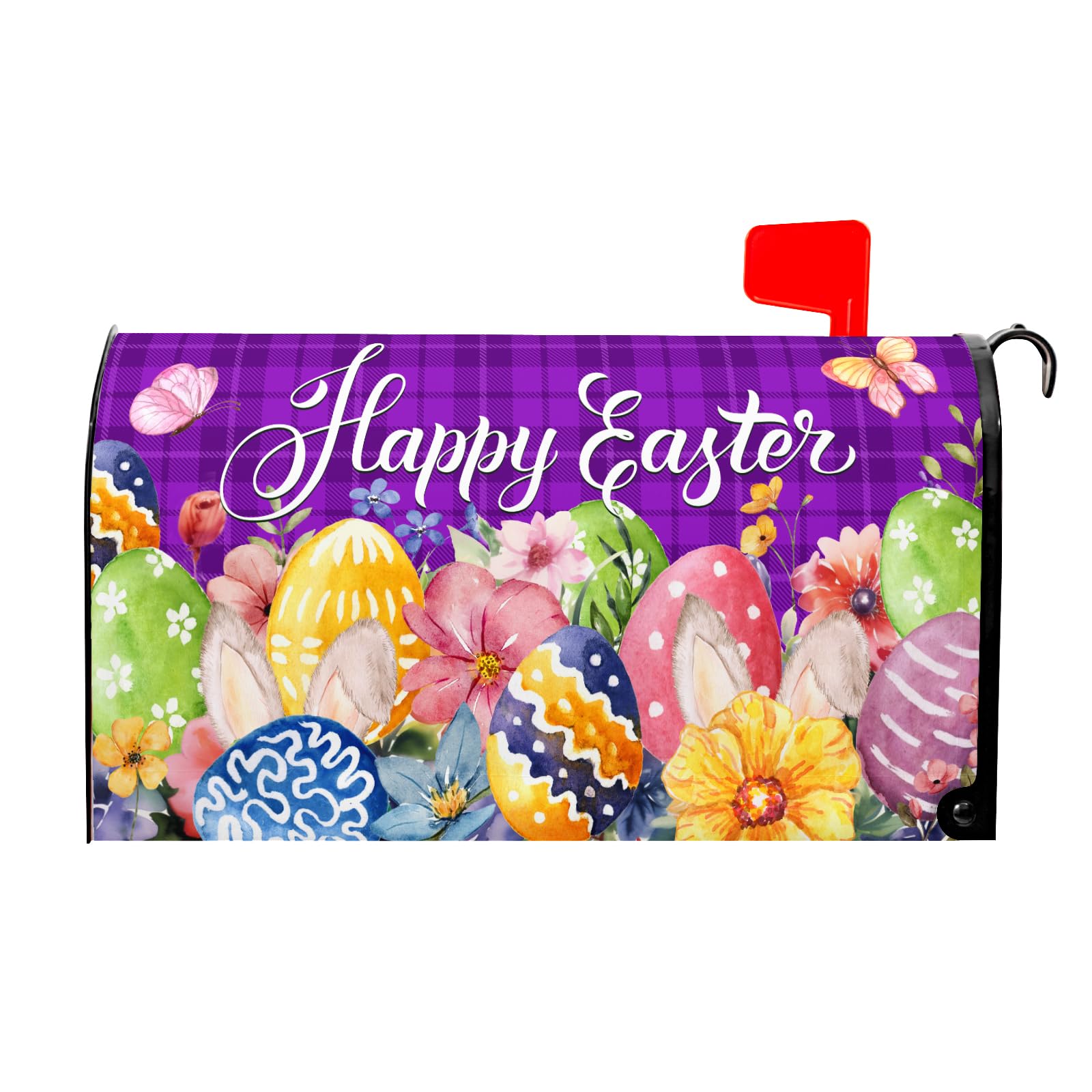 Spring Happy Magnetic Floral Mailbox Cover - Bunny Eggs Design, Standard Size 25.5 X 21", Holiday Garden Decor