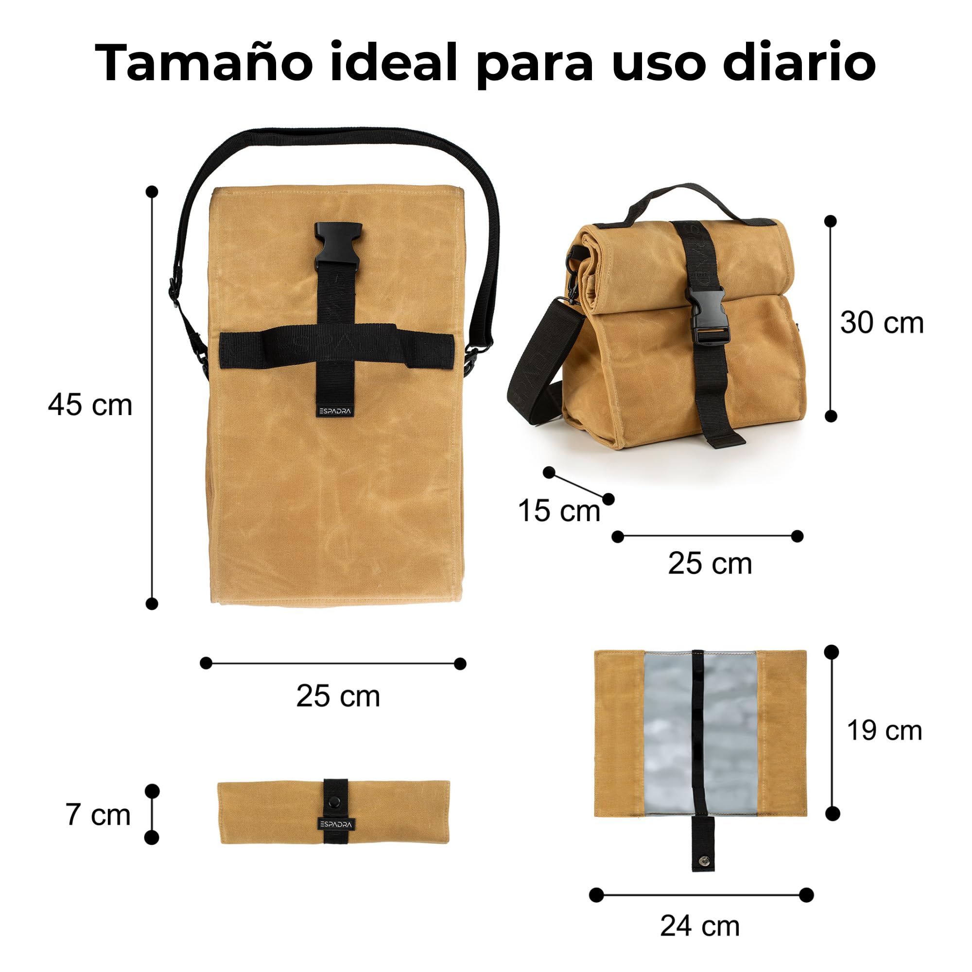 Bolsa Isotérmica Porta Alimentos Premium para Trabajo y Oficina (Tan) | Alternativa elegante-Estilo profesional-Lona encerada premium-Roll Top-Incluye funda cubiertos