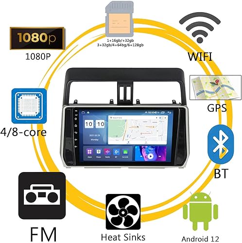 Miniatura 2 de Estéreo de coche Android 12 para Toyota Prado 2017-2018 con Carplay inalámbrico y Android Auto inalámbrico 9 pulgadas pantalla táctil radio de