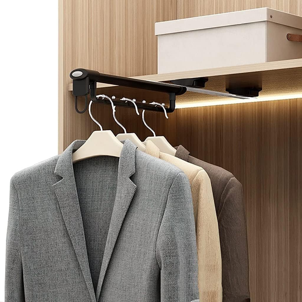 Coat Storage Rails JUNNIU Coat Rack for Wardrobe Black, Metal Wardrobe Rail with Sliding ...
