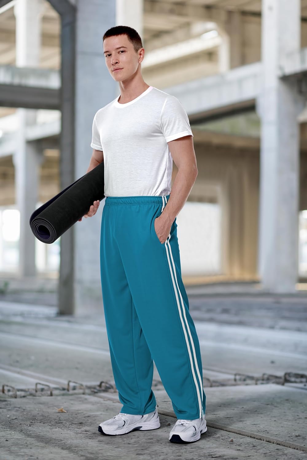 Men's Mesh Athletic Sweatpants with Pockets Open Bottom Gym Active Pants for Running, Training, Workout - Image 4