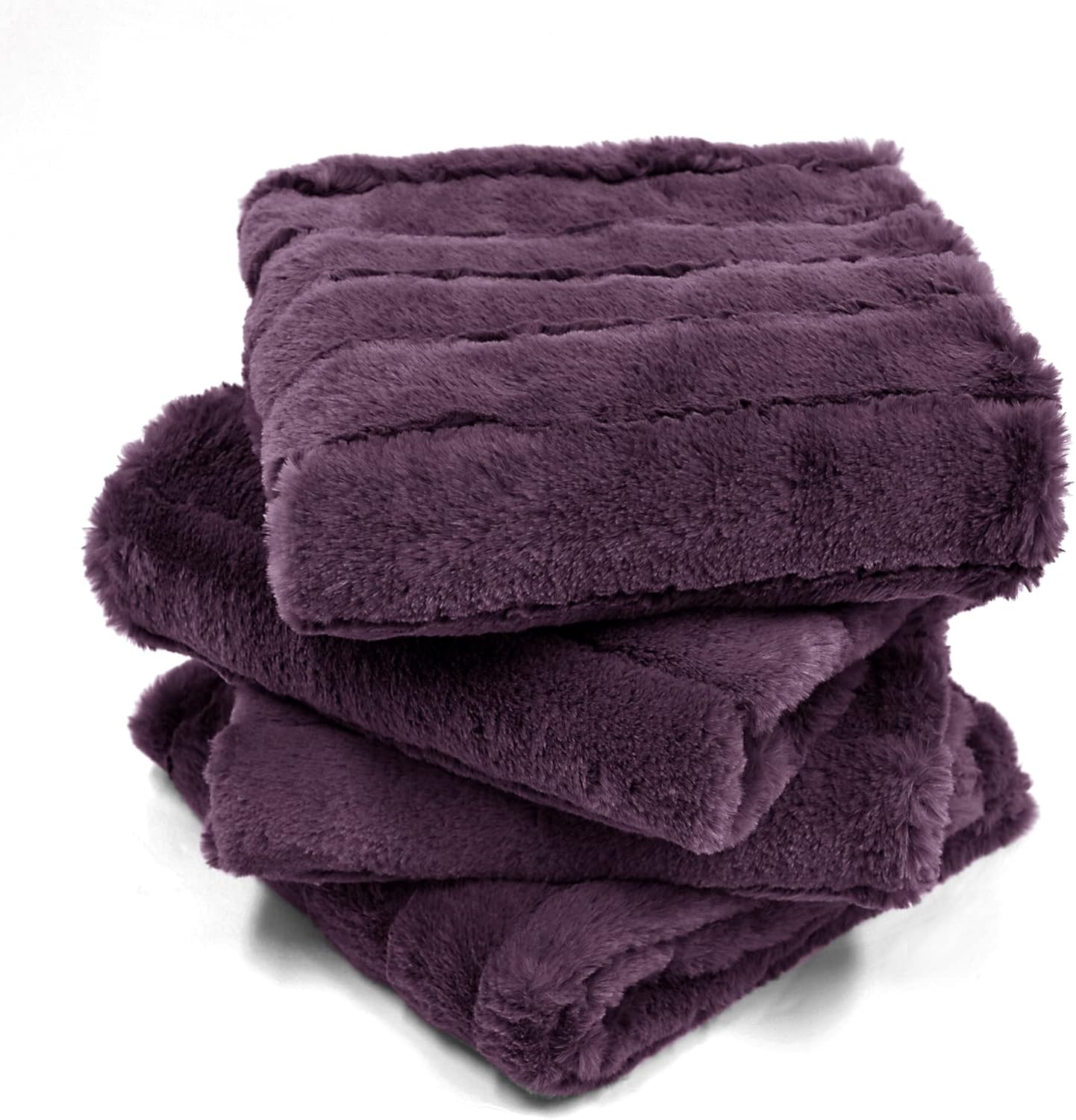Striped Faux Fur Decorative Square Throw Pillow Covers with Sherpa Back 20 x 20 Inches Set of 4, Plush Soft Luxury Cushion Case Pillowcase for Couch Bed Bedroom Living Room, Dark Purple