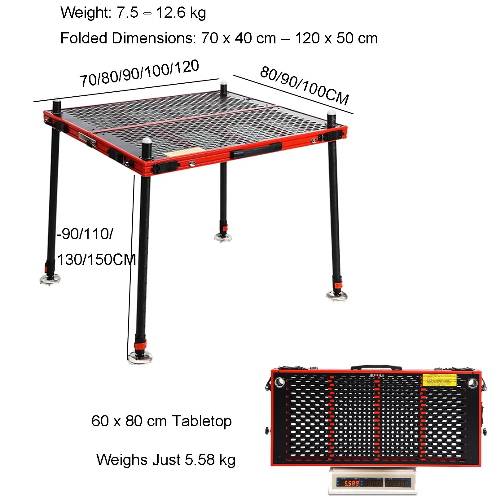 Plateforme de pêche pliable, table de pêche portable en aluminium, station d'eau profonde réglable, capacité de charge de 500 kg pour les aventures de pêche en plein air