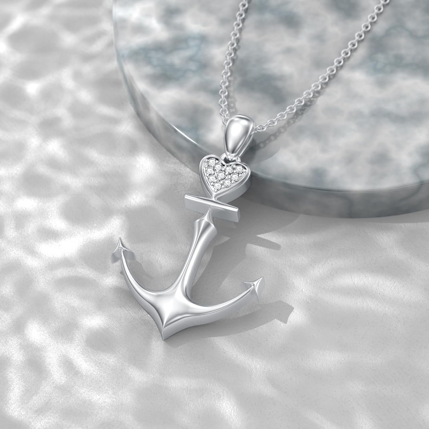 Diamond Anchor Necklace for Women 925 Sterling Silver Heart Anchor Pendant Necklace with Lab Grown Diamonds Jewelry Gifts for Mom Wife Girlfriend Daughter Sister Friend - Image 3