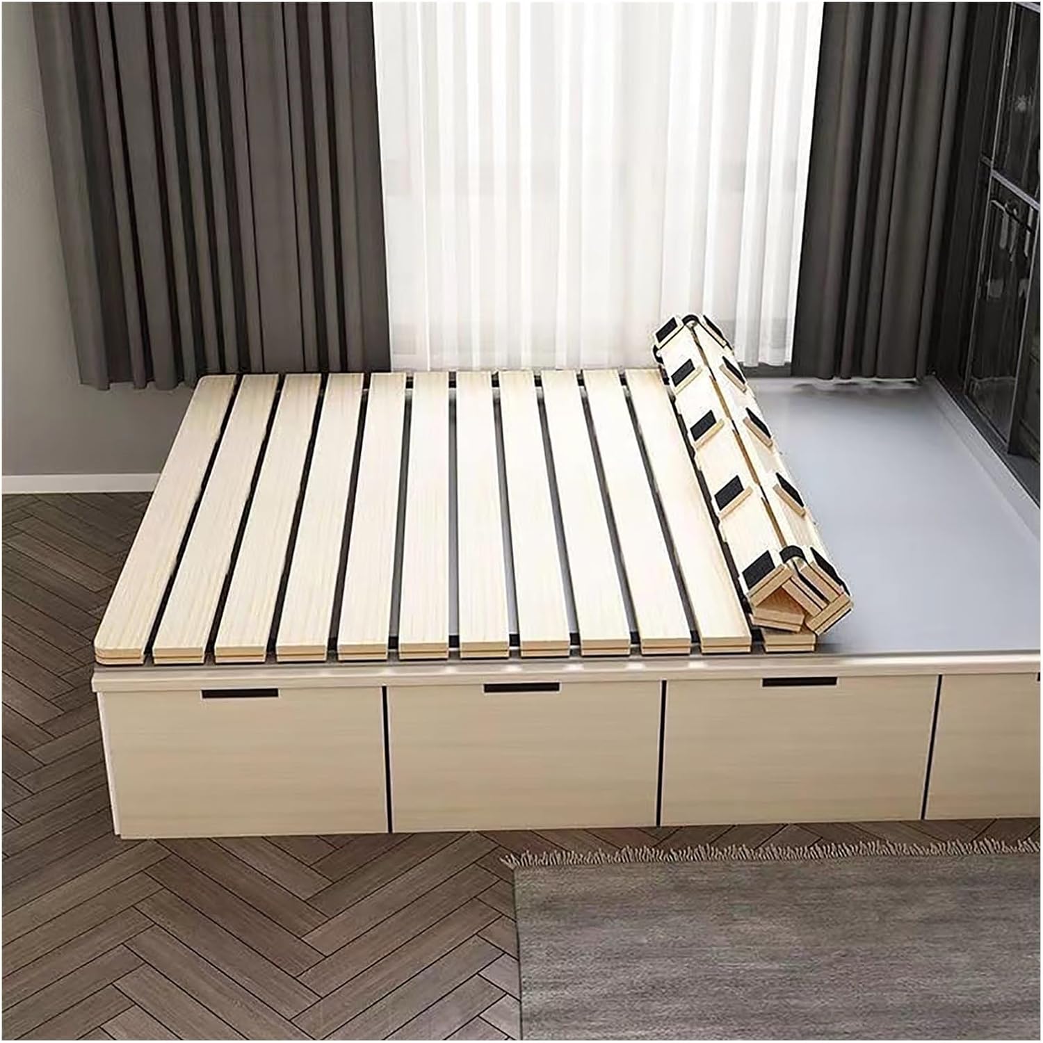 Wooden Bed Board Mattress,Foldable Sofa Support Board,Waist Protector Hard Board Bed Slats,Foldable Bed Frame Roll Slats(W60xL190cm)