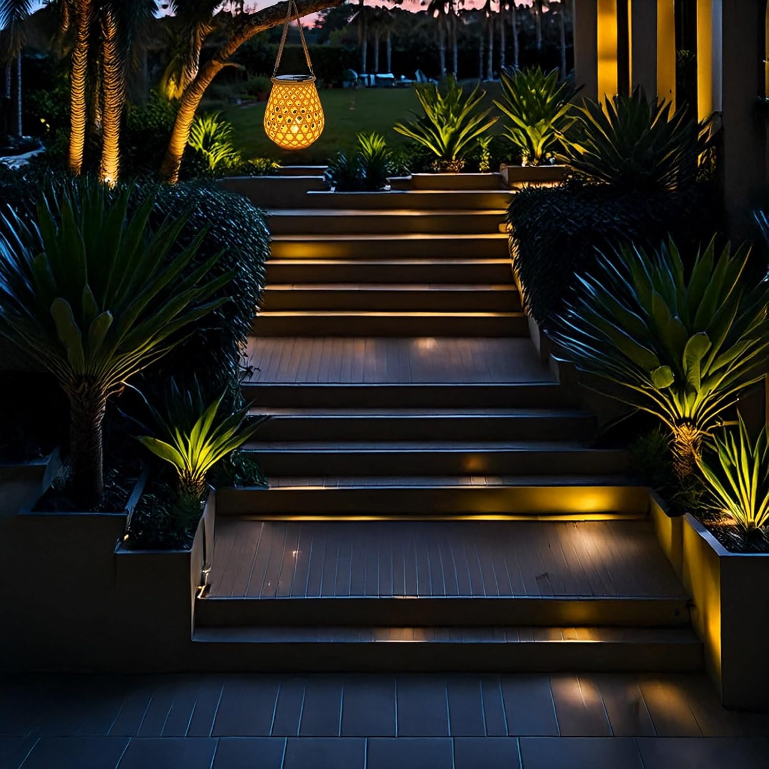 Solar Outdoor Hanging Lantern, Garden Pendant Light, Waterproof Dustproof LED Exterior Chandelier, ABS Plastic, Modern for Patio, Deck, Yard, Pathway, Courtyard, Balcony, Villa, Camping