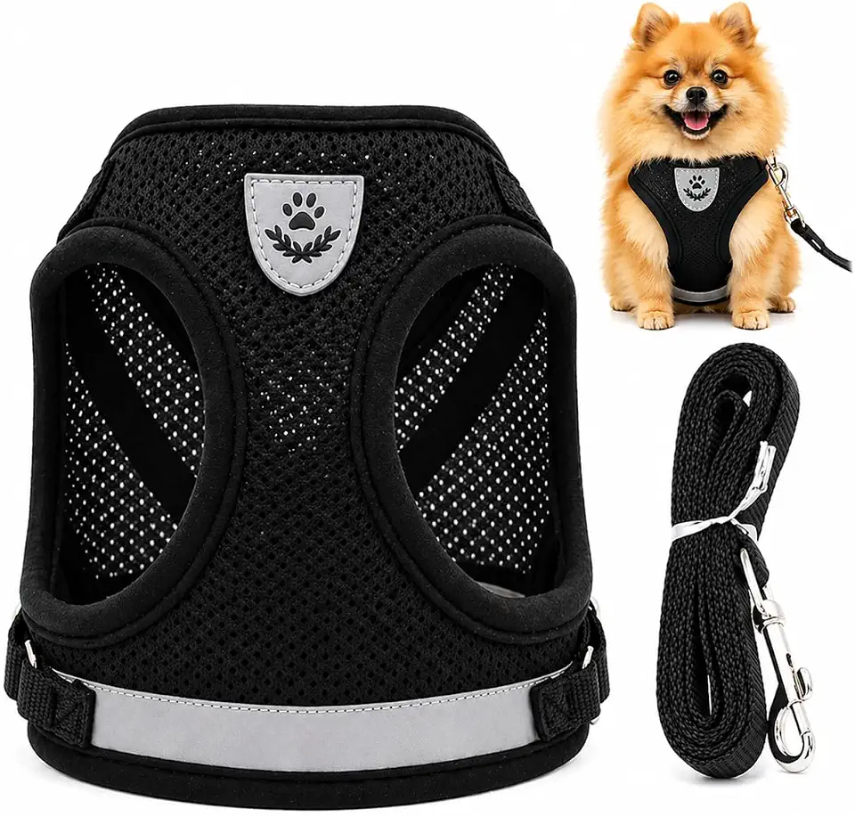Guia Coleira Peitoral para Cachorro/cães e Gatos Pet Colete Refletivo Tam P Anti puxão – Ideal para Filhotes, Spitz Alemão, Lulu da pomerânica, Pinscher, Shi Tzu (preto)