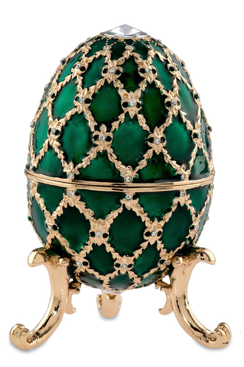 Boîte à bijoux œuf plaqué or fait main en émail vert XL raffiné