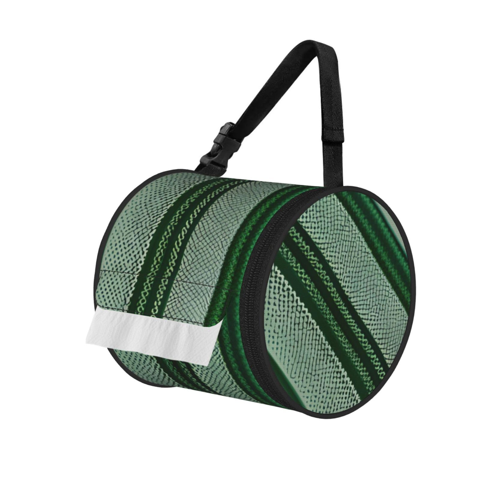 Green Striped Print Cylindrical Tissue Holder Bathroom Car Home Office Kitchen Decor Versatile
