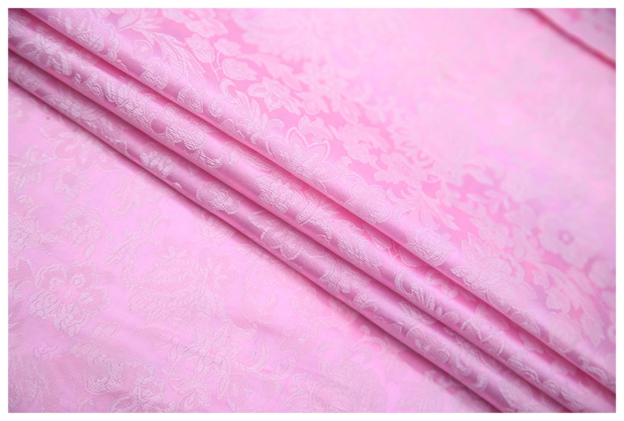Satin material Open Smile Jacquard Brocade Fabric 90cm Wide Sold By The Meter For Garment Background Handmade(Color:Pink)
