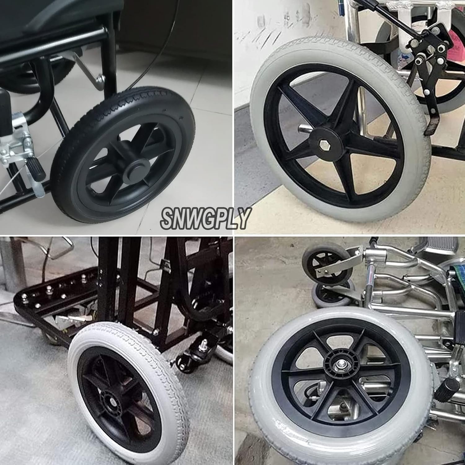 Vollreifen Vorderrad, 2 Stück Ersatzräder Für Radch, Mit Lager/Schraube, Schwarz/Grau Walker Räder Kein Aufblasen Erforderlich, Black, 300mm-12inch