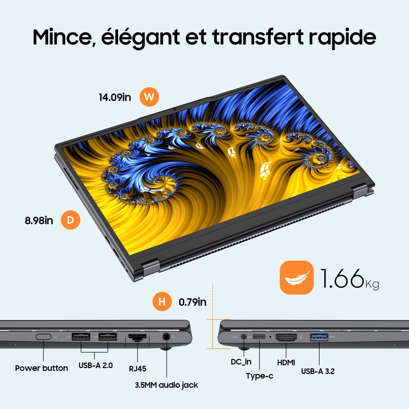 Yoga 2-en-1 Ordinateur Portable 15,6", 16 Go de RAM DDR4, 512 Go de SSD, Ryzen 3 3200U (jusqu'à 3,5 GHz) Radeon Vega 3,Écran Tactile Full HD,Wi-FI 5,BT5.1,RJ45,Clavier rétroéclairé