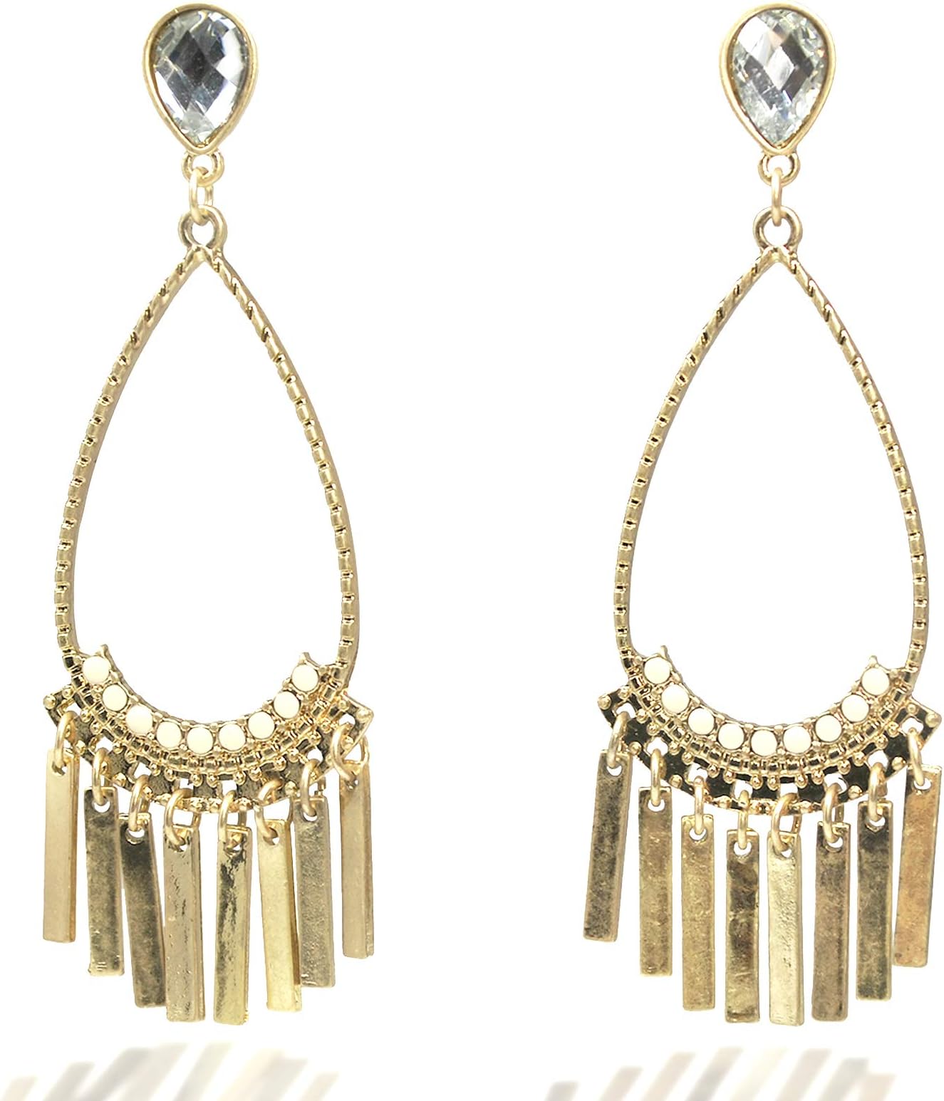 Gold Party Earrings Bohemian Vintage Antique Ethnic Beads Tassel Chandelier Big Statement Dangle Drop Earrings, Teardrop