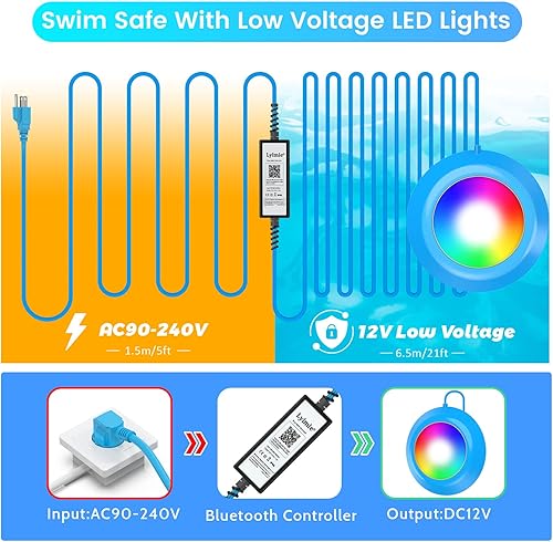 Miniatura 3 de LyLmLe Luces LED para piscina, luz sumergible magnética RGB inteligente de 20 W con control de aplicación, 800 lm regulable, IP68 impermeable 12 V