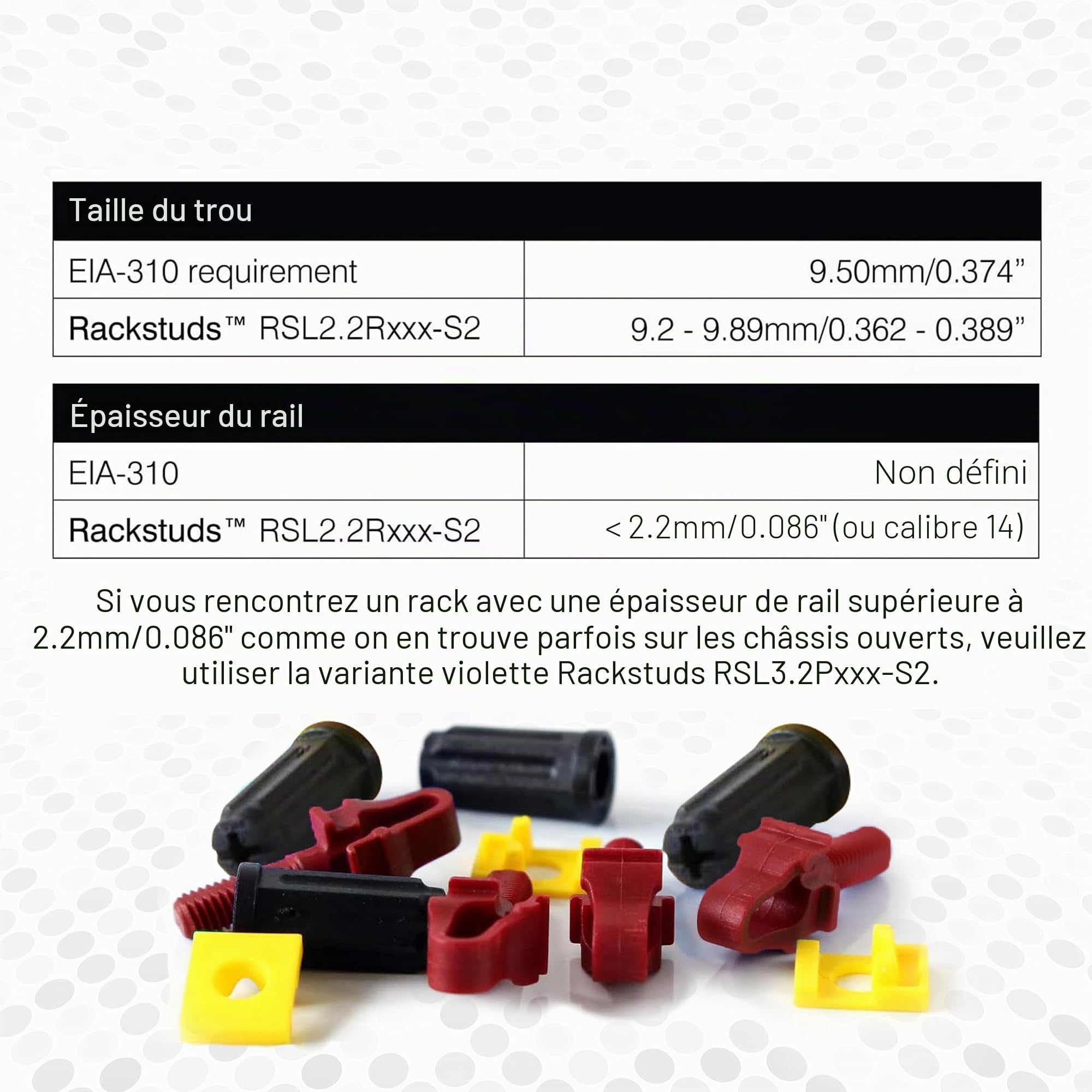 Rackstuds R100 Series II Rack Mount Screws - Vis et écrous pour Rack de Serveur remplaçant Les Rails verticaux 19" à Perforation carrée, sans Utiliser l'outil d'écrous - Rouge 2.22mm/0.086 100 Pack