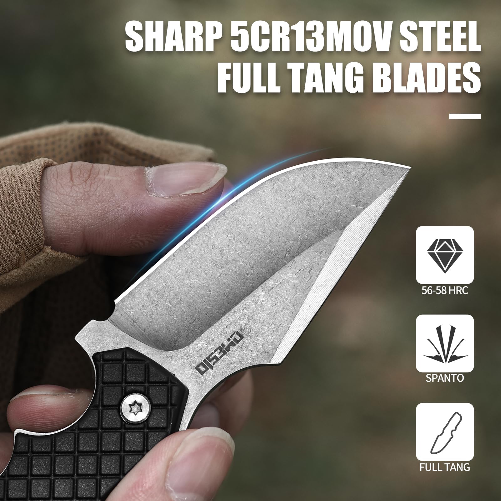 Omesio M-ZS21 Spanto Knife 5Cr13MoV Full Tang G10 Kydex | Nóż EDC ze stali 5Cr13MoV, ostrze Spanto, rękojeść PP, pochwa Kydex z linką paracord i akcesoriami outdoor