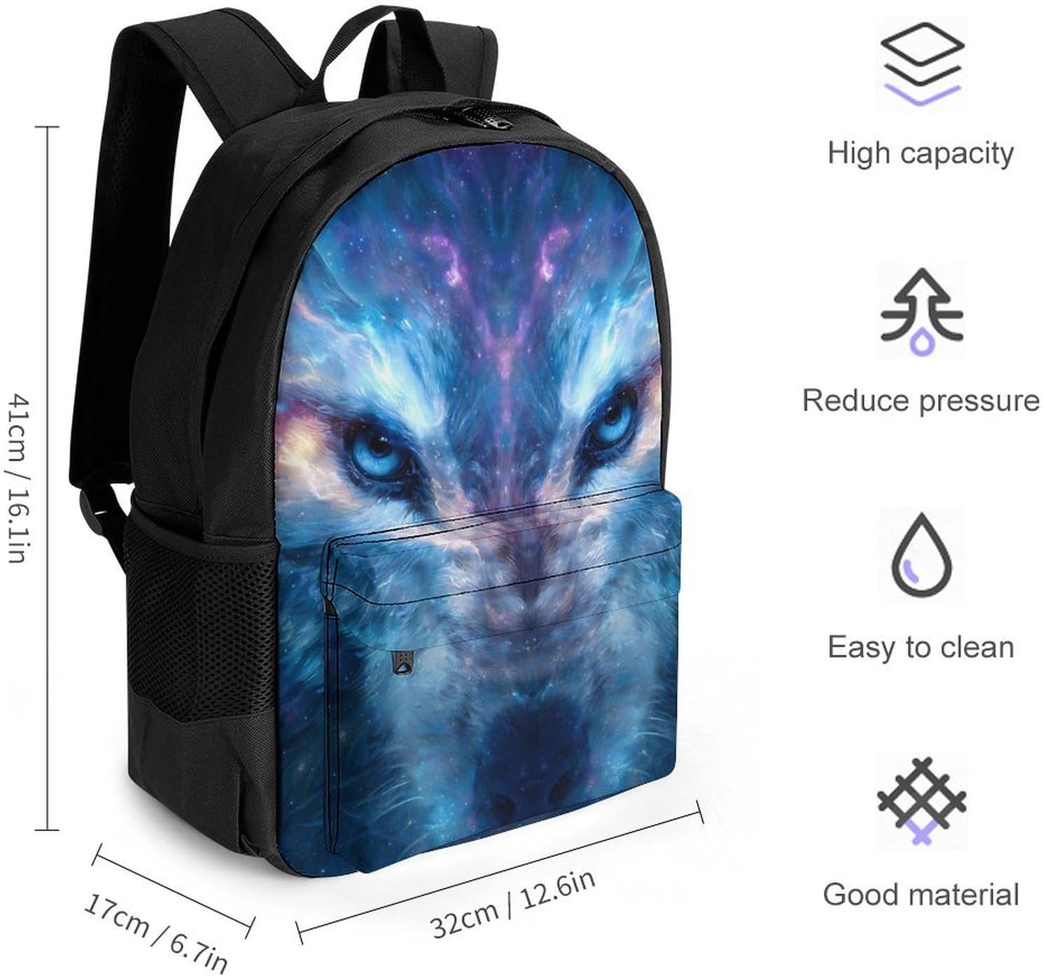 Spacees Wolf Face Travel Backpack Casual Laptop Bag image 2