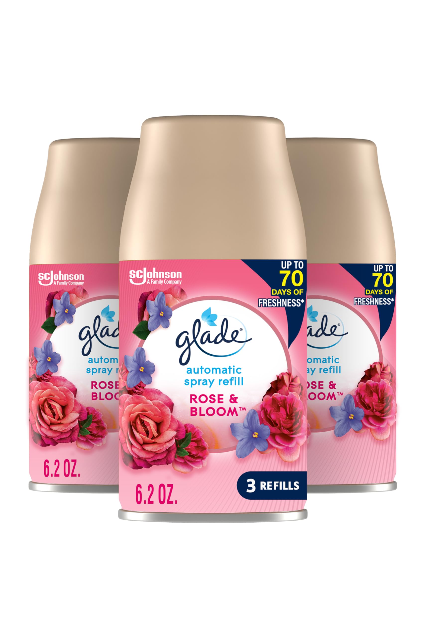 Automatic Spray Refill, Air Freshener for Home and Bathroom, Rose & Bloom, 6.2 Oz, 3 Count