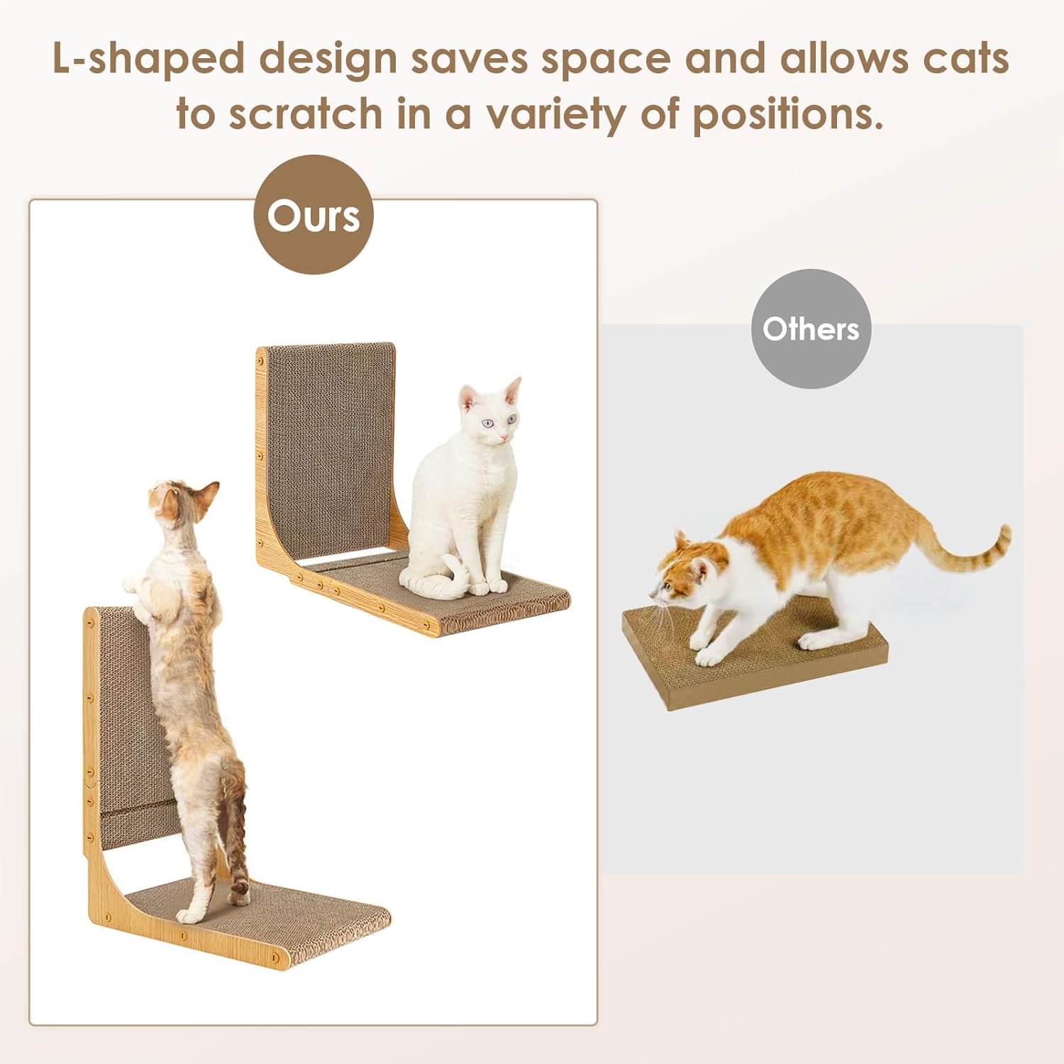 EHEYCIGA 2-Pack Cat Scratcher, 25.6 Inch L-Shaped Cardboard Scratch Pad for Indoor Cats, Vertical Cat Scratching Board with Ball Toy, Furniture Protector, Reversible Design for Double Life, Large
