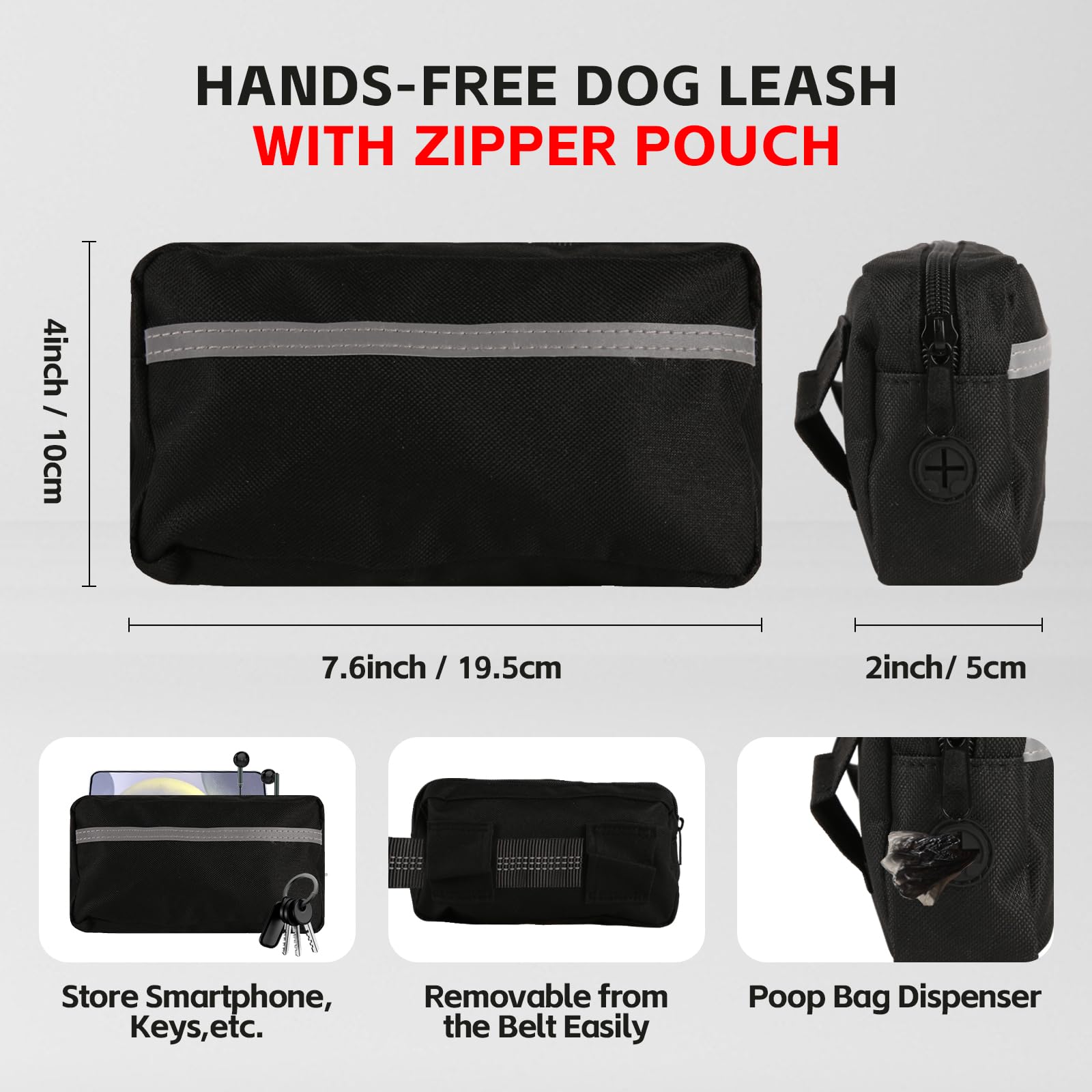 Correa de perro manos libres para 2 perros con cinturón de cintura y bolsa grande, correa de cintura para pasear perros, correr y senderismo, correas retráctiles dobles para dos perros con