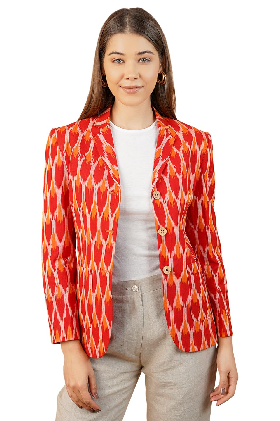 Women's Blazer Ikat Cotton Red Blazer-image-19