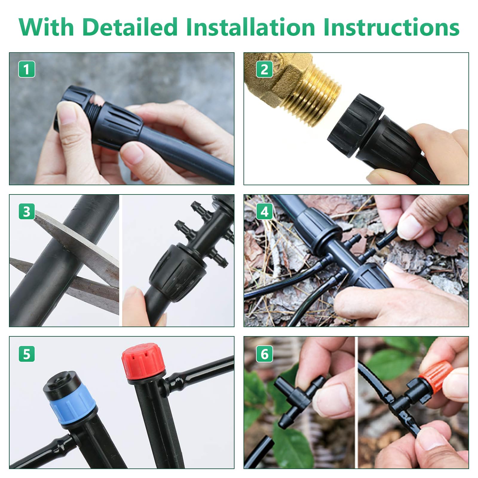 Kit de sistema de riego por goteo de 265 pies, sistema de nebulización automática de riego de jardín de 163 piezas para invernadero, patio, césped, planta